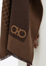 Ferragamo Jacquard Wool Cape Brown 321234 ST PATCHWORK 790364 TOBACCO BROWN