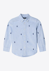 Polo Ralph Lauren Kids Boys All-Over Logo Long-Sleeved Shirt Light Blue 322878876CO/Q_POLOR-BB