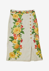 Farm Rio Picnic Flowers Linen Skirt Multicolor 335736_WHITE MULT