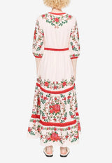 Farm Rio Floral Print V-neck Midi Dress Multicolor 336321_PINK