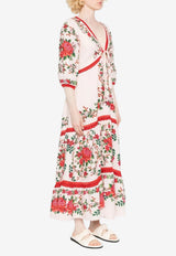 Farm Rio Floral Print V-neck Midi Dress Multicolor 336321_PINK