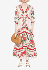 Farm Rio Floral Print V-neck Midi Dress Multicolor 336321_PINK