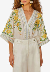 Farm Rio Sicily Floral V-neck Bodysuit Top Multicolor 336454_WHITE MULT