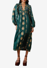 Farm Rio Pineapple-Embroidered Tunic Midi Dress Green 336687_GREEN