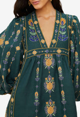 Farm Rio Pineapple-Embroidered Tunic Midi Dress Green 336687_GREEN