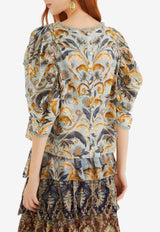 Farm Rio Snake Garden 3D Applique Blouse Multicolor 339738_MULTI COLO