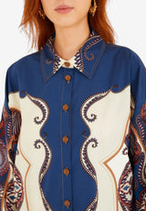 Farm Rio Arabesque Scarf Long-Sleeved Shirt Multicolor 344003_BLUE MULTI
