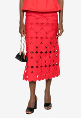 Farm Rio Heart Motif Linen Midi Skirt Red 344513_RED