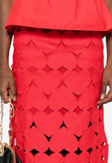 Farm Rio Heart Motif Linen Midi Skirt Red 344513_RED