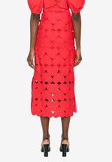 Farm Rio Heart Motif Linen Midi Skirt Red 344513_RED