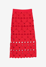 Farm Rio Heart Motif Linen Midi Skirt Red 344513_RED