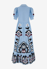 Farm Rio Artisanal Embroidered Maxi Dress Light Blue 344655_BLUE