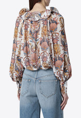 Farm Rio Sea Garden Printed Ruffled Blouse Multicolor 348823PL/S_FARM-26084