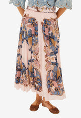 Farm Rio Sea Garden Scarf Pleated Maxi Skirt Multicolor 349014_PINK MULTI