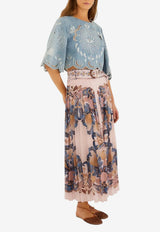 Farm Rio Sea Garden Scarf Pleated Maxi Skirt Multicolor 349014_PINK MULTI