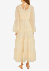 Farm Rio Ruffled V-neck Midi Dress Yellow 349155_YELLOW