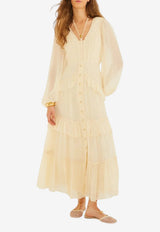 Farm Rio Ruffled V-neck Midi Dress Yellow 349155_YELLOW