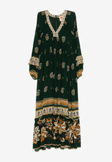 Farm Rio Ayla Ruffled Maxi Kaftan Dress Green 351135_GREEN MULT