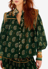 Farm Rio Tayla Printed Lace Blouse Green 351137_GREEN MULT