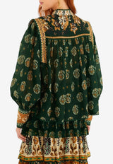 Farm Rio Tayla Printed Lace Blouse Green 351137_GREEN MULT