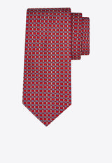 Ferragamo All-Over Vara Buckle Print Silk Tie Red 351260 5 AIDA 784263 NA