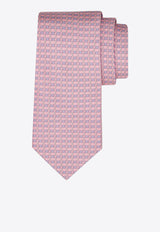 Ferragamo All-Over Vara Buckle Print Silk Tie Pink 351260 5 AIDA 784266 NA