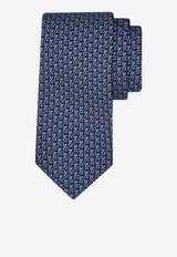 Ferragamo All-Over Writer Print Silk Tie Blue 351284 5 APIS 784686 BLUEPATTNAVY