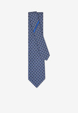 Ferragamo Gancini Square Print Silk Tie Blue 351316 5 BRANDO 788946 BLUE PATTERNED NAVY