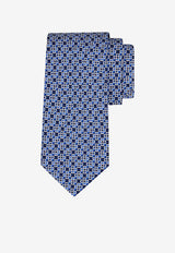 Ferragamo Gancini Square Print Silk Tie Blue 351316 5 BRANDO 788946 BLUE PATTERNED NAVY