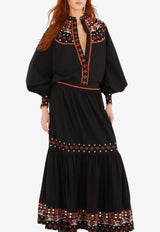 Farm Rio Embroidered Tiered Maxi Skirt Black 351960_BLACK
