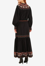 Farm Rio Embroidered Tiered Maxi Skirt Black 351960_BLACK