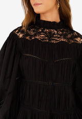 Farm Rio Smocked Blouse with Lace Insert Black 351967_BLACK