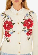 Farm Rio Floral Embroidered Knit Cardigan Cream 352032_CREAM
