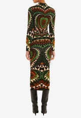 Farm Rio Heart Deco Midi Dress Multicolor 357526_GREEN MULT