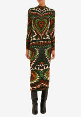 Farm Rio Heart Deco Midi Dress Multicolor 357526_GREEN MULT