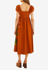 Farm Rio Hilo Arrangement Midi Dress Brown 358985_PRINTED
