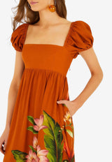 Farm Rio Hilo Arrangement Midi Dress Brown 358985_PRINTED