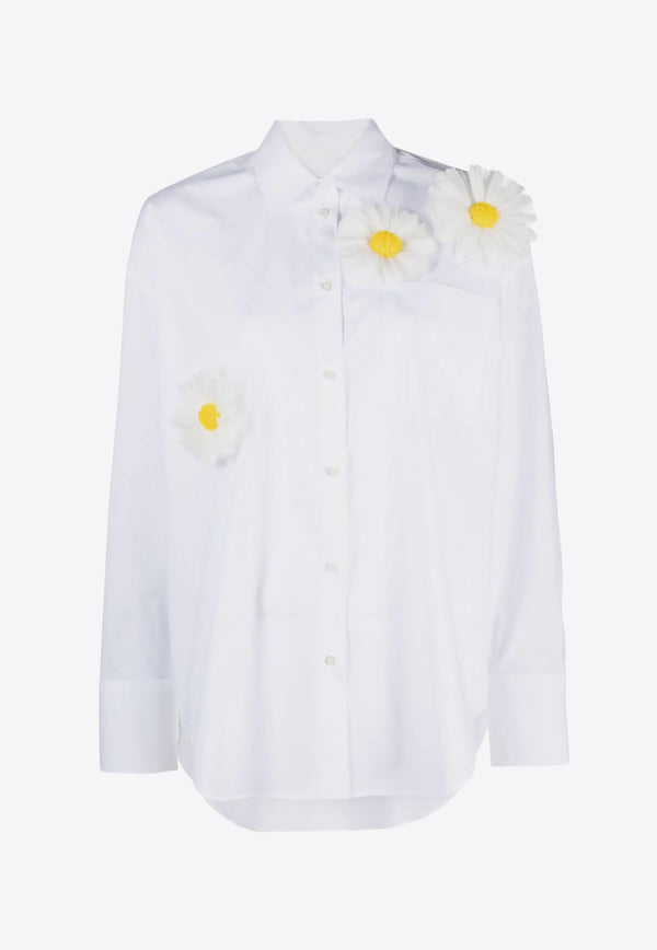 MSGM Daisy Appliqué Long-Sleeved Shirt White 3641MDE20X247101WHITE