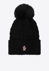 Moncler Grenoble Logo Patch Pompom Wool Beanie Black 3B000120402A/R_MONGR-999