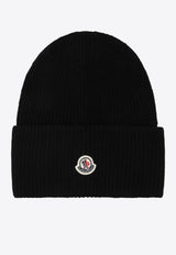 Moncler Logo Patch Wool Beanie Black 3B00032M1241/R_MONCL-999