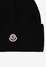 Moncler Logo Patch Wool Beanie Black 3B00032M1241/R_MONCL-999