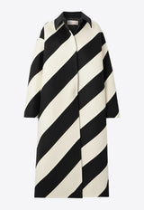 Valentino Single-Breasted Oversized Striped Coat Monochrome 3B0CA6Y26JA 0NA