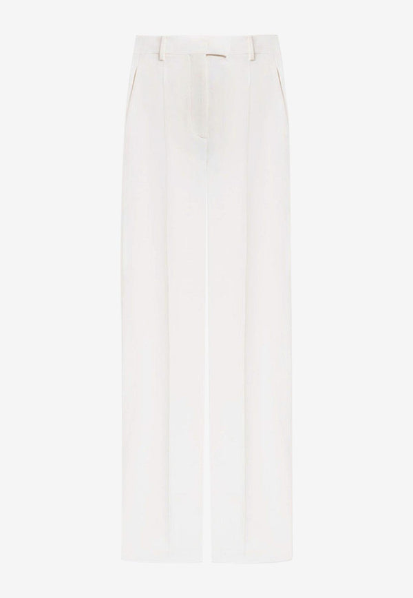 Valentino Straight-Leg Tailored Pants in Wool Blend Ivory 3B3RB5D01CF A03