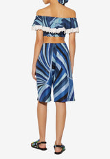 Emilio Pucci Marmo-Print Off-Shoulder Cropped Top Blue 3RRM28 3R764 009