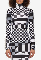 Pucci Giardino Print Mock-Neck Top Gray 3UJM32 3U785 002