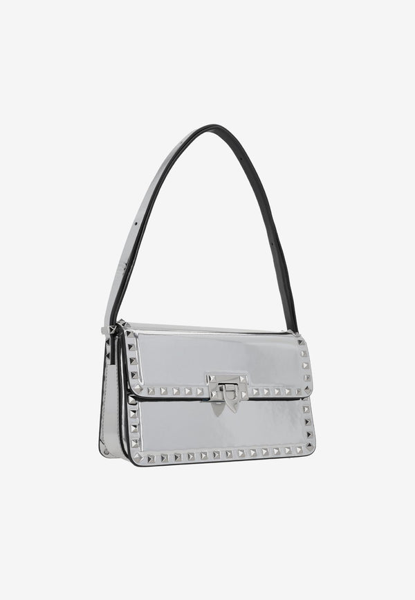 Valentino Medium Rockstud23 Shoulder Bag in Mirror-Effect Leather Silver 3W2B0M41QTE S13