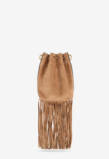 Jimmy Choo Mini Cinch Suede Bucket Bag with Fringe Tassels Brown BON BON BCKT N S MN JSU-TOFFEE TOFFEE GOLD