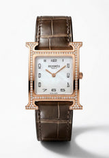 Medium Heure H 30mm Watch in Shiny Alligator Single Tour Strap with Diamond-Set Rose Gold Case