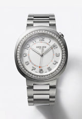 Large Hermès Cut 36mm Watch in Single Tour Bracelet and Diamond Bezel
