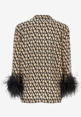 Valentino Toile Iconographe Feather Trim Blouse 4B3AB6407SL E21 Beige